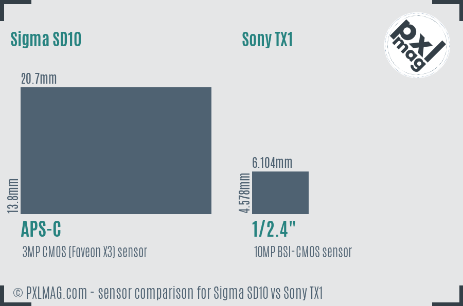 Sigma SD10 vs Sony TX1 sensor size comparison
