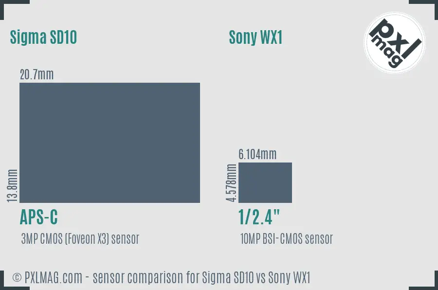 Sigma SD10 vs Sony WX1 sensor size comparison