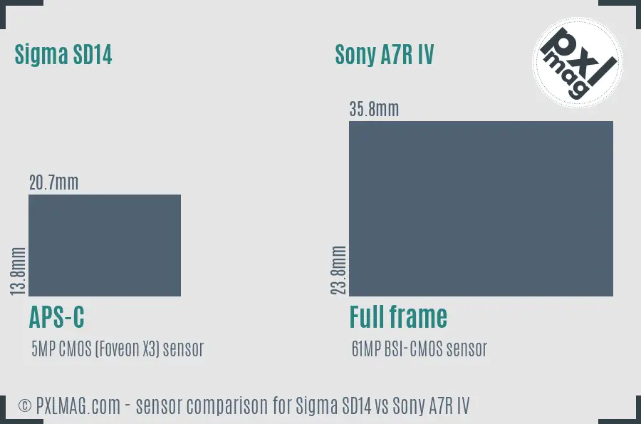 Sigma SD14 vs Sony A7R IV sensor size comparison
