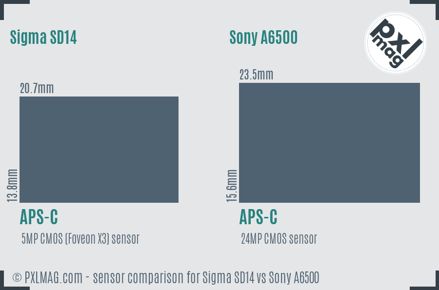 Sigma SD14 vs Sony A6500 sensor size comparison Sigma SD14 vs Sony A6500 sensor size comparison