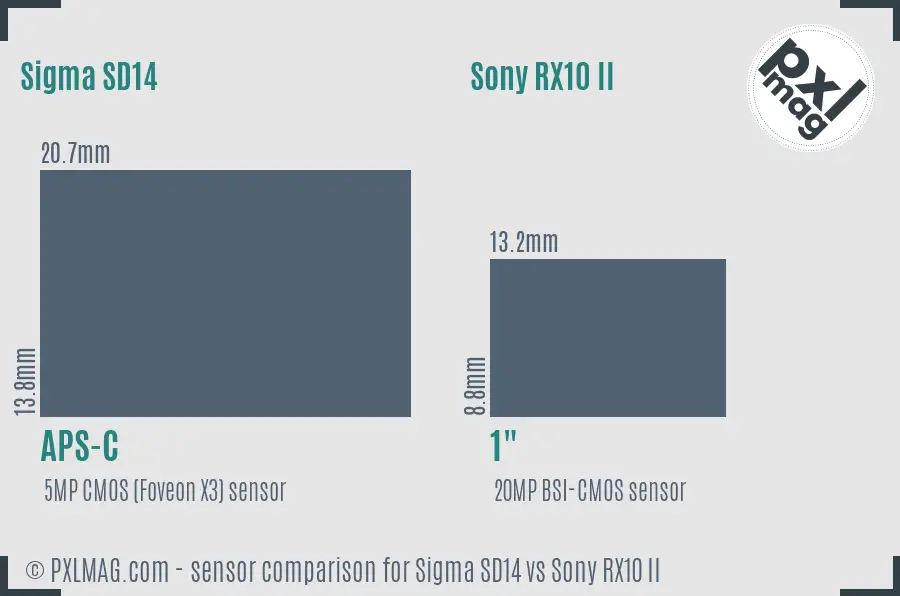Sigma SD14 vs Sony RX10 II sensor size comparison