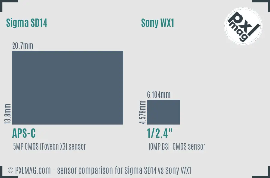 Sigma SD14 vs Sony WX1 sensor size comparison