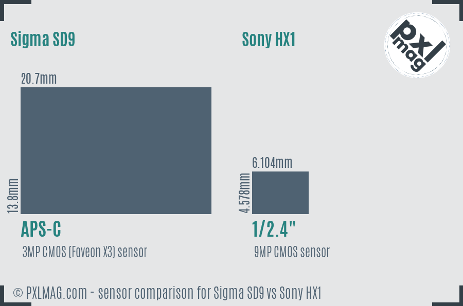 Sigma SD9 vs Sony HX1 sensor size comparison