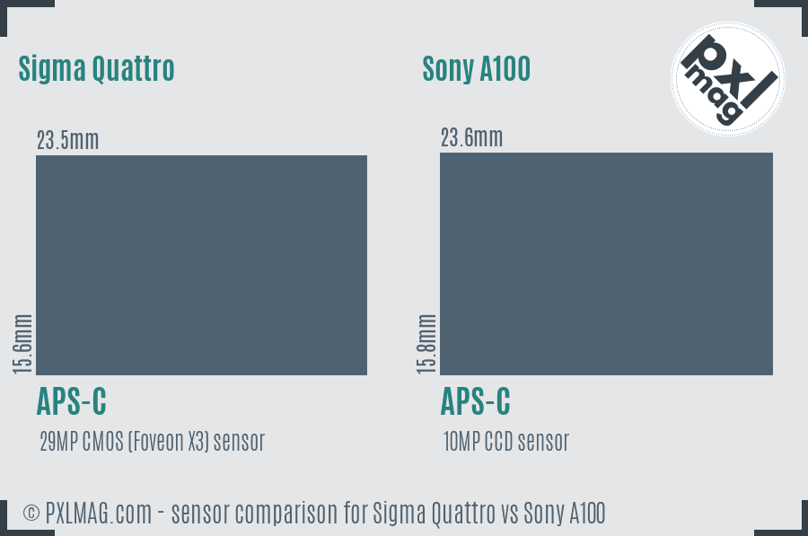 Sigma Quattro vs Sony A100 sensor size comparison