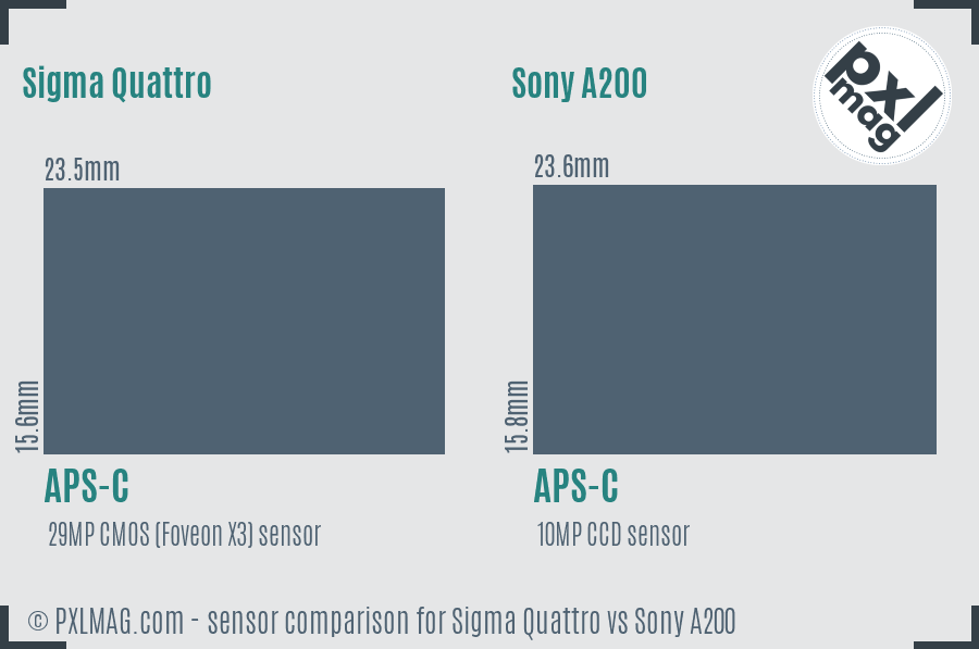 Sigma Quattro vs Sony A200 sensor size comparison