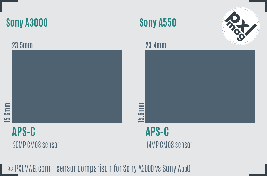 Sony A3000 vs Sony A550 sensor size comparison
