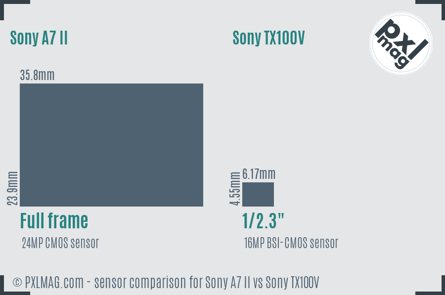 Sony A7 II vs Sony TX100V sensor size comparison