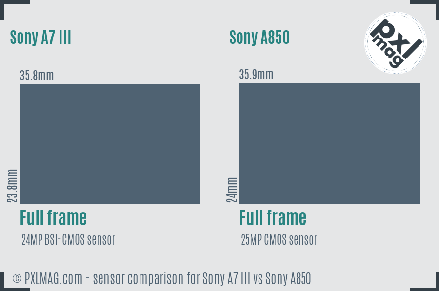 Sony A7 III vs Sony A850 sensor size comparison