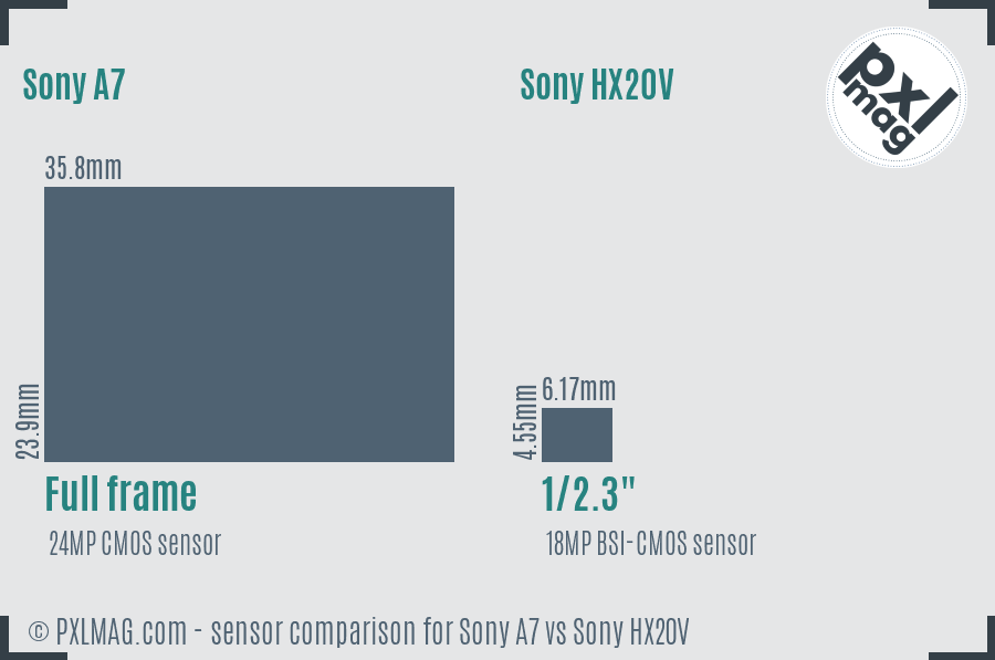 Sony A7 vs Sony HX20V sensor size comparison