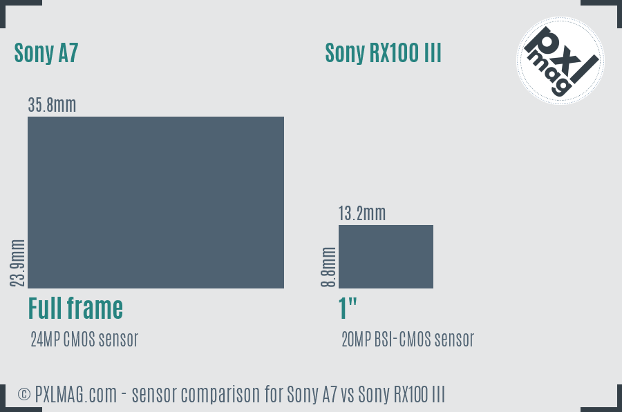 Sony A7 vs Sony RX100 III sensor size comparison