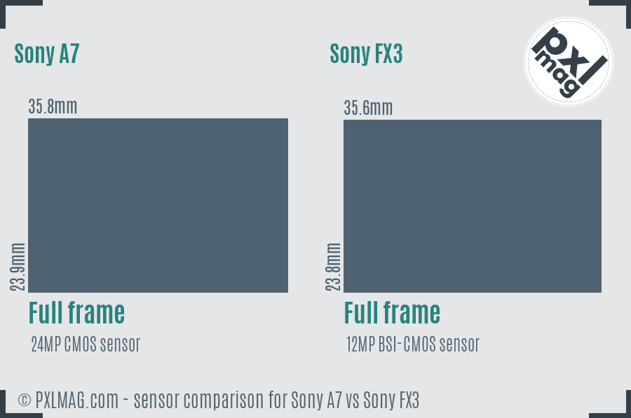 Sony A7 vs Sony FX3 sensor size comparison