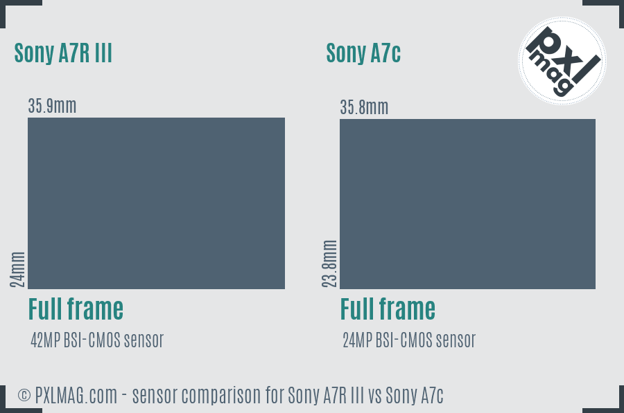 Sony A7R III vs Sony A7c sensor size comparison