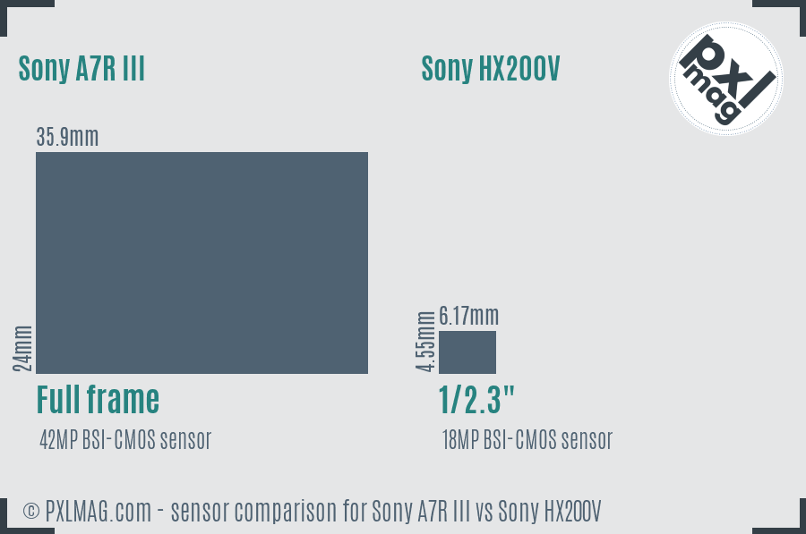 Sony A7R III vs Sony HX200V sensor size comparison