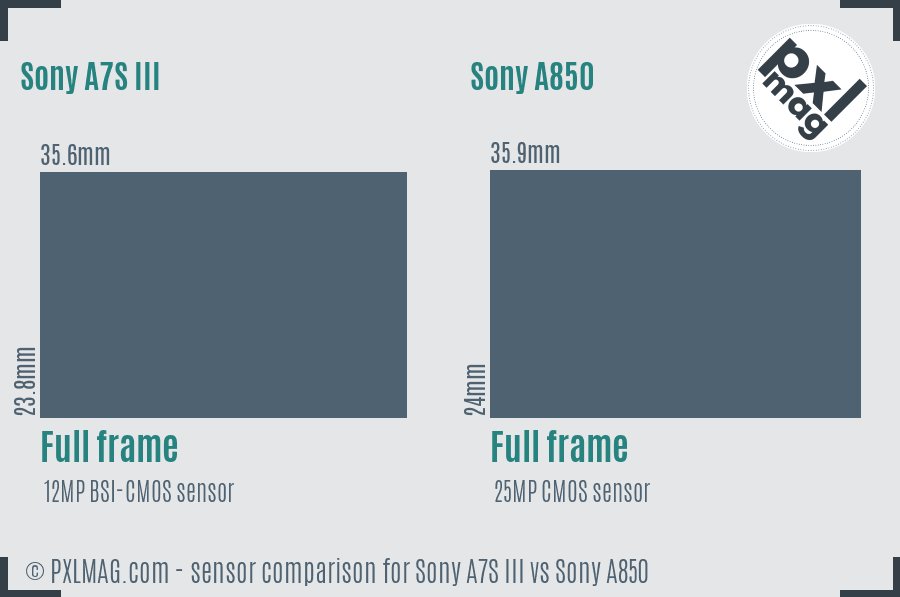Sony A7S III vs Sony A850 sensor size comparison