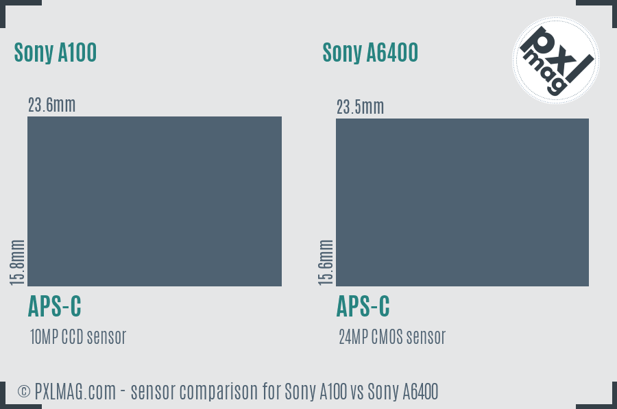 Sony A100 vs Sony A6400 sensor size comparison