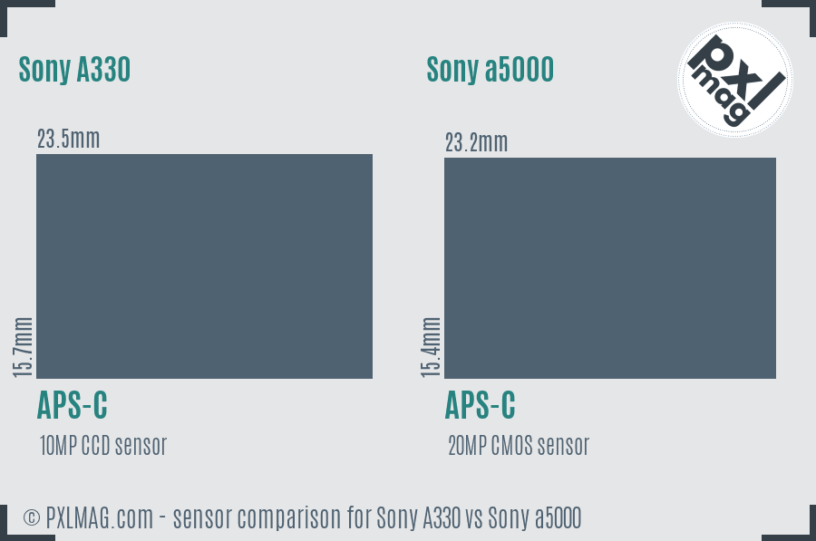Sony A330 vs Sony a5000 sensor size comparison