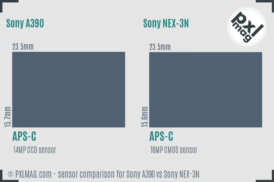 Sony A390 vs Sony NEX-3N sensor size comparison