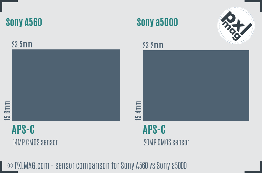 Sony A560 vs Sony a5000 sensor size comparison