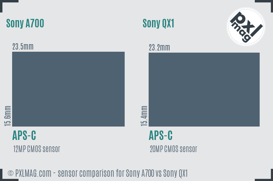 Sony A700 vs Sony QX1 sensor size comparison
