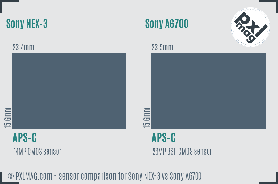 Sony NEX-3 vs Sony A6700 sensor size comparison