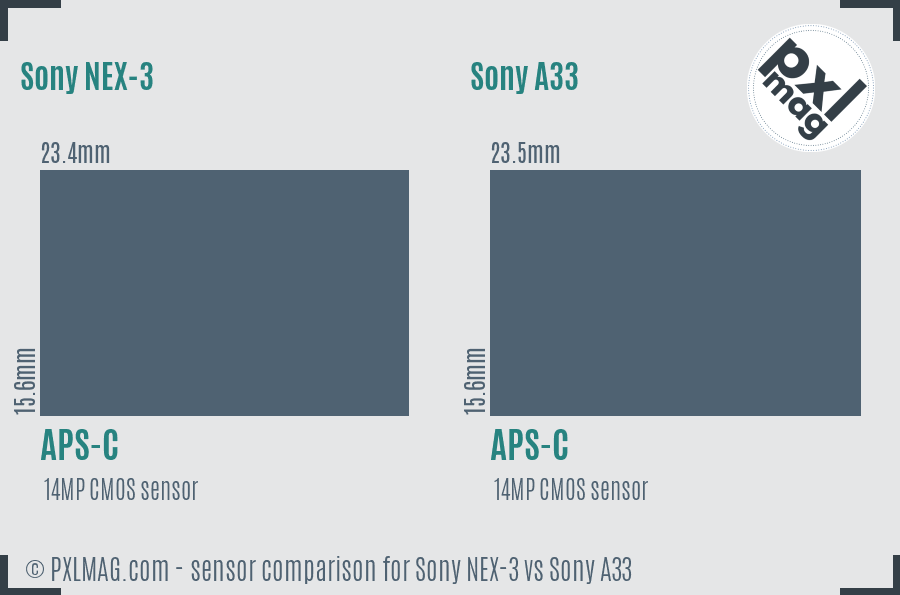 Sony NEX-3 vs Sony A33 sensor size comparison