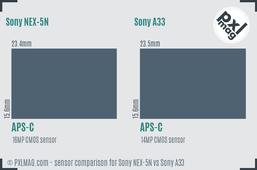 Sony NEX-5N vs Sony A33 sensor size comparison