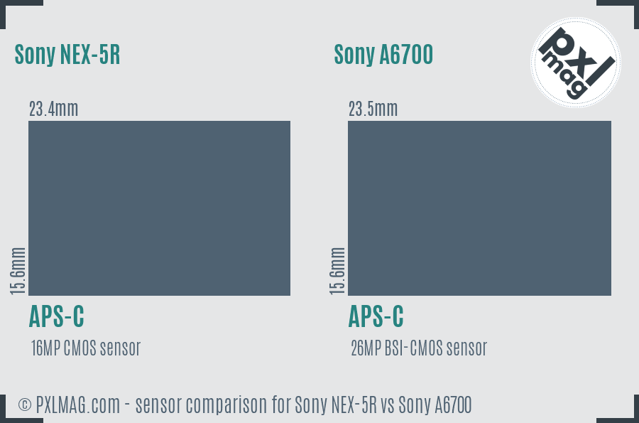Sony NEX-5R vs Sony A6700 sensor size comparison