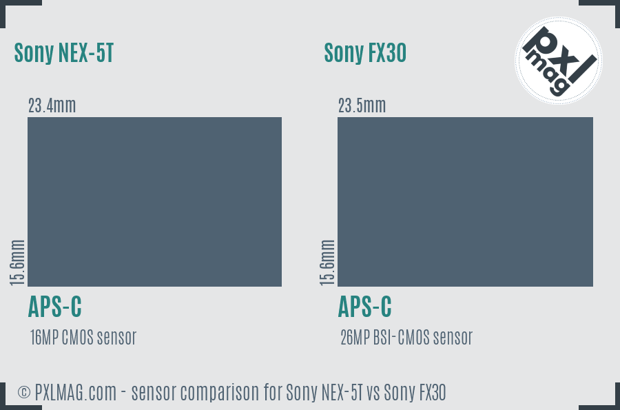 Sony NEX-5T vs Sony FX30 sensor size comparison