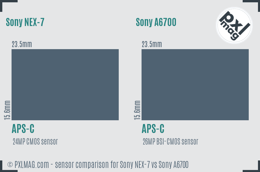 Sony NEX-7 vs Sony A6700 sensor size comparison