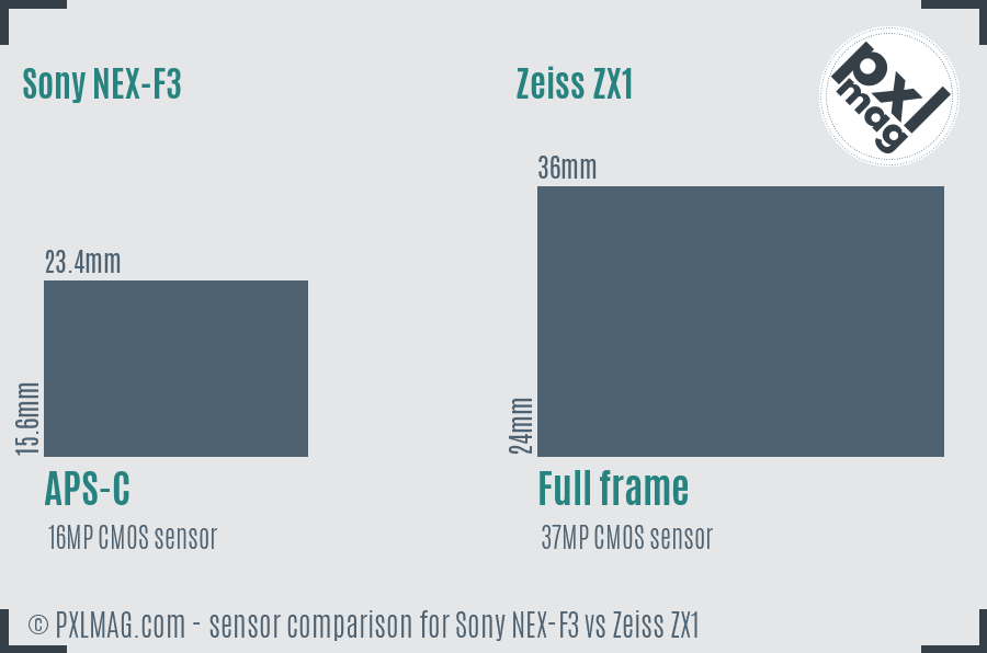 Sony NEX-F3 vs Zeiss ZX1 sensor size comparison