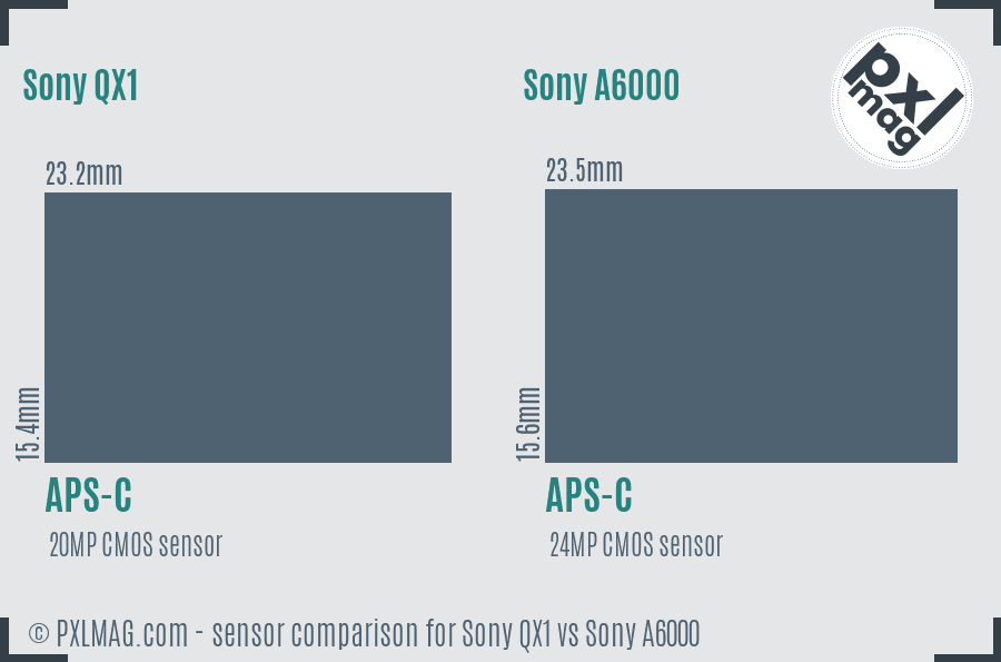 Sony QX1 vs Sony A6000 sensor size comparison Sony QX1 vs Sony A6000 sensor size comparison