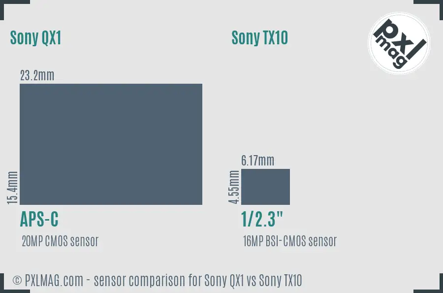 Sony QX1 vs Sony TX10 sensor size comparison
