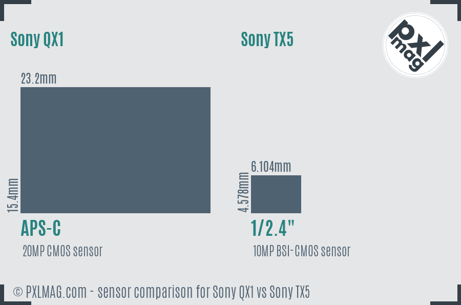 Sony QX1 vs Sony TX5 sensor size comparison