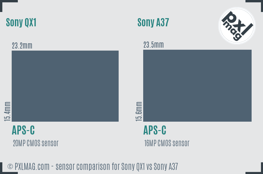 Sony QX1 vs Sony A37 sensor size comparison