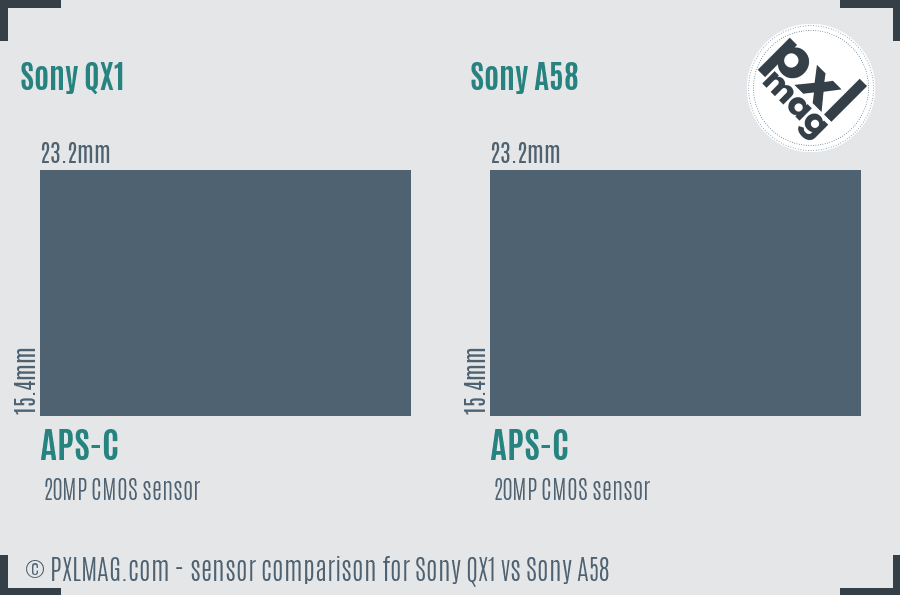 Sony QX1 vs Sony A58 sensor size comparison