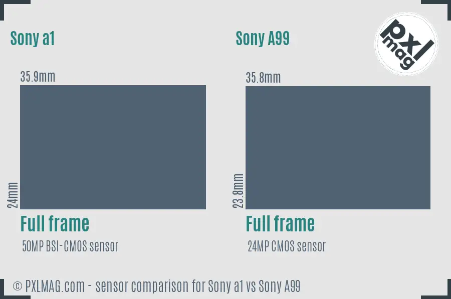 Sony a1 vs Sony A99 sensor size comparison