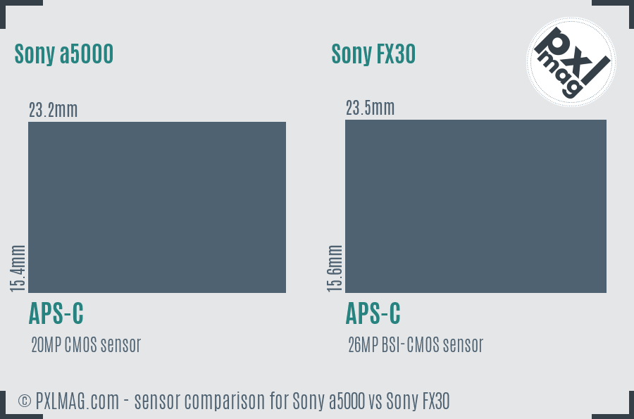 Sony a5000 vs Sony FX30 sensor size comparison