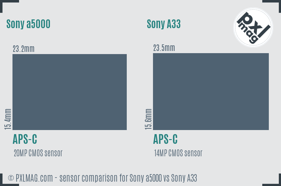 Sony a5000 vs Sony A33 sensor size comparison