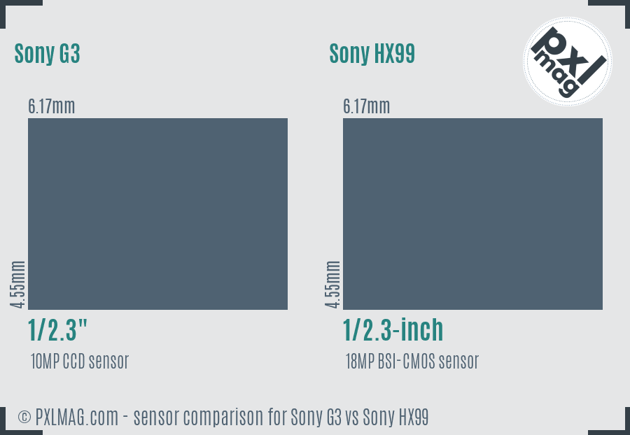 Sony G3 vs Sony HX99 sensor size comparison