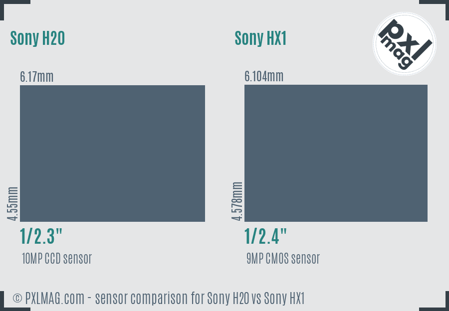 Sony H20 vs Sony HX1 sensor size comparison