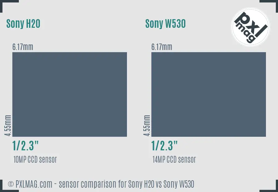 Sony H20 vs Sony W530 sensor size comparison