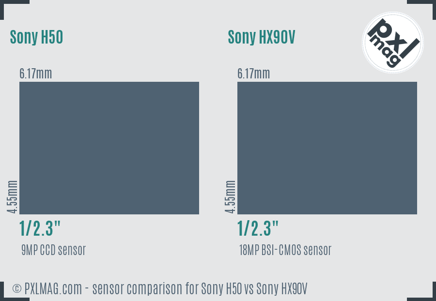 Sony H50 vs Sony HX90V sensor size comparison