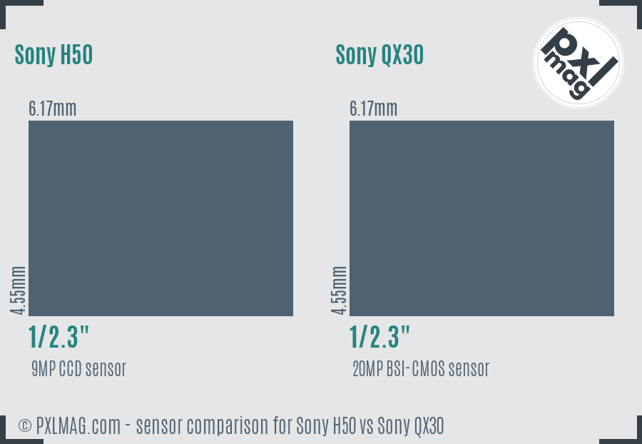 Sony H50 vs Sony QX30 sensor size comparison