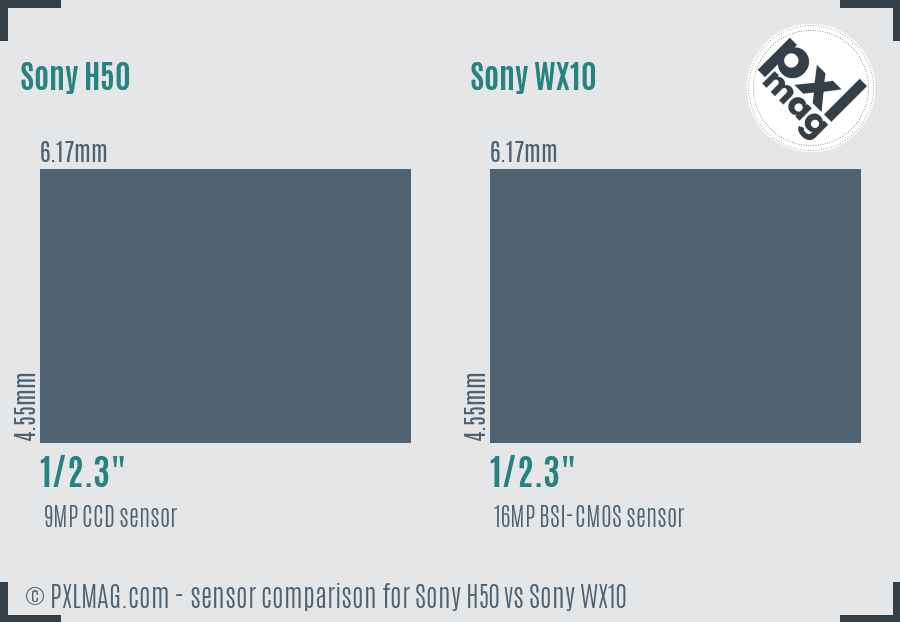 Sony H50 vs Sony WX10 sensor size comparison