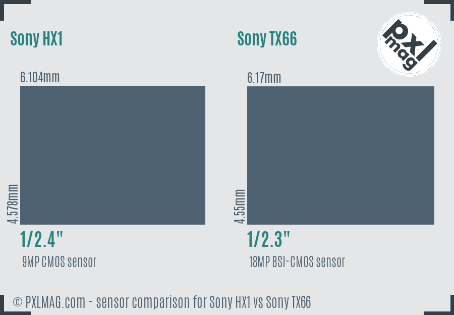 Sony HX1 vs Sony TX66 sensor size comparison