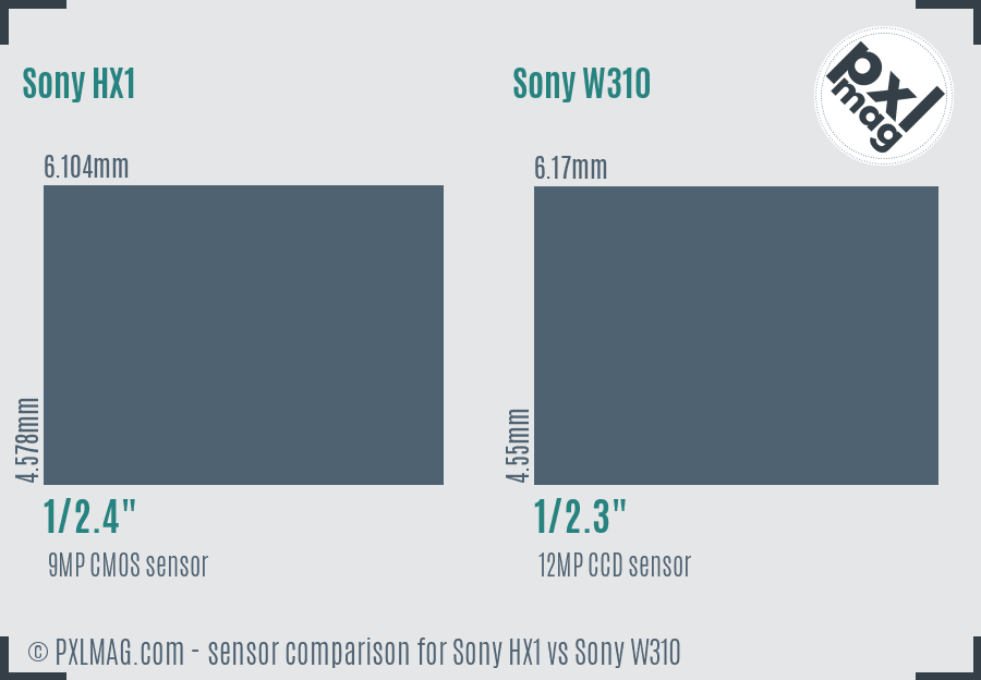 Sony HX1 vs Sony W310 sensor size comparison