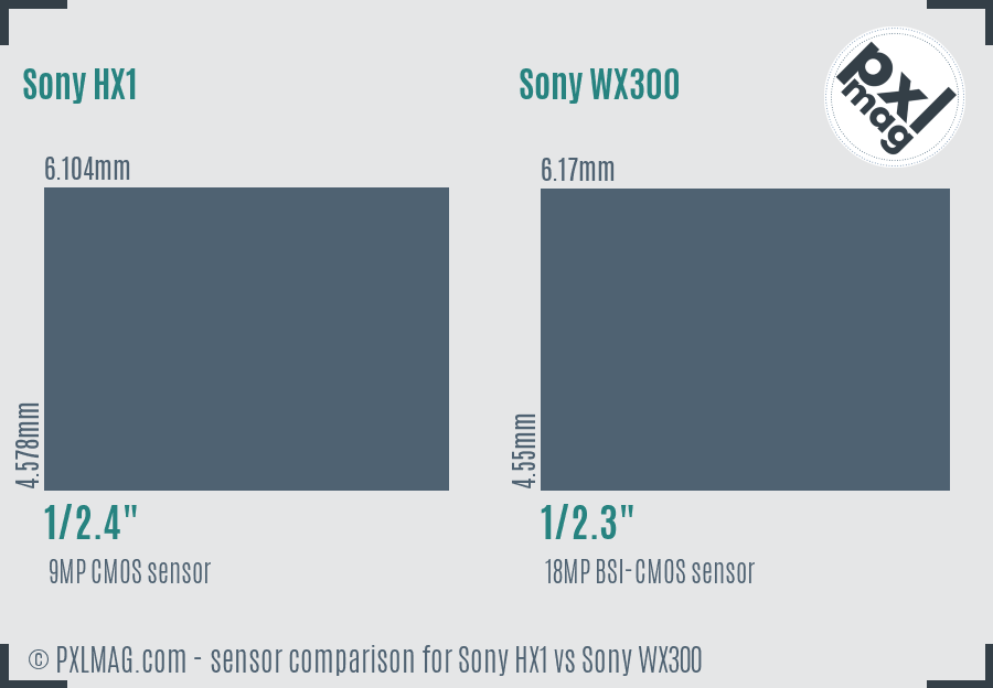 Sony HX1 vs Sony WX300 sensor size comparison