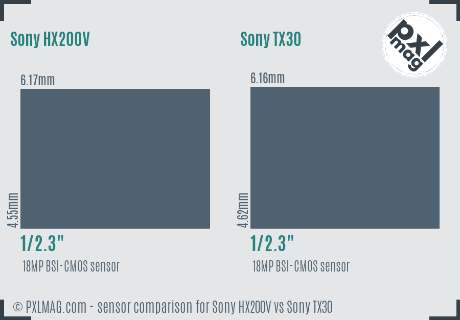 Sony HX200V vs Sony TX30 sensor size comparison