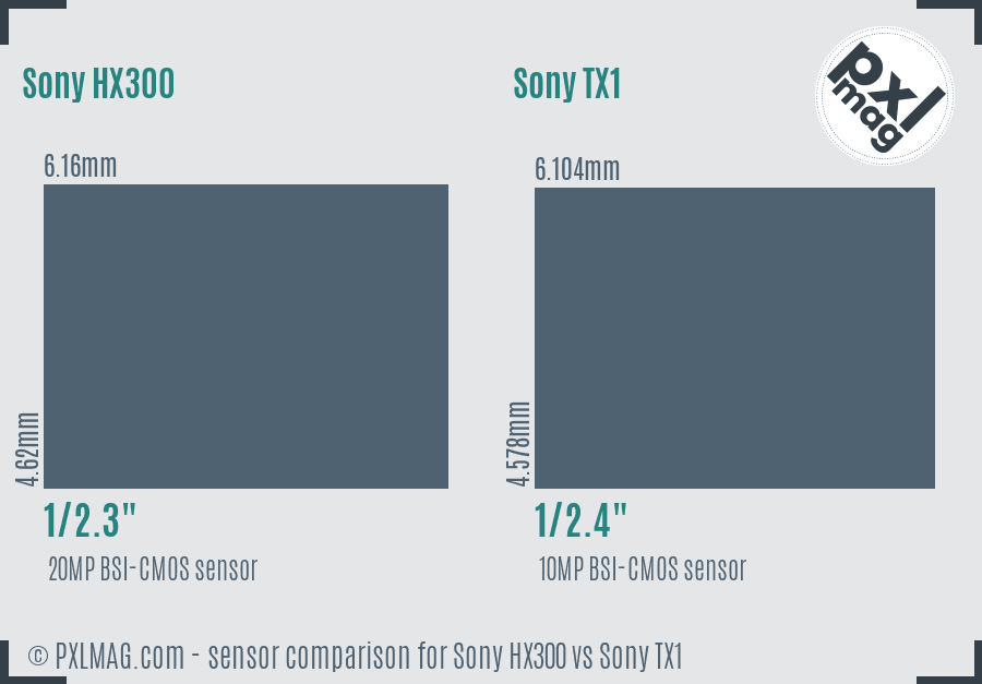 Sony HX300 vs Sony TX1 sensor size comparison