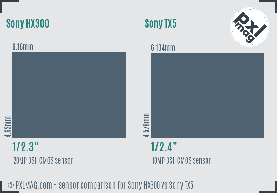 Sony HX300 vs Sony TX5 sensor size comparison